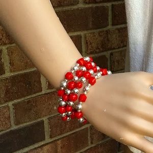 Red and silver Multi- strand Bracelet